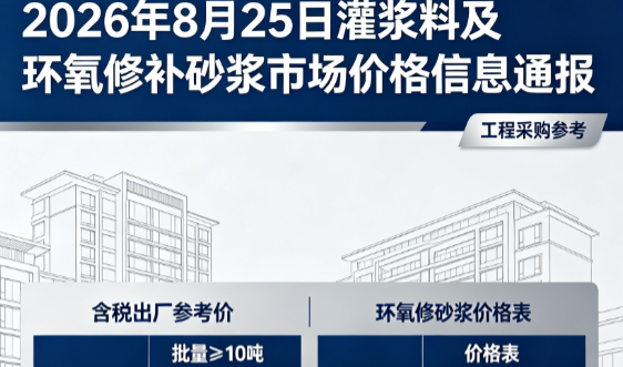 仁和2026年8月25日灌浆料及环氧修补砂浆市场价格信息通报